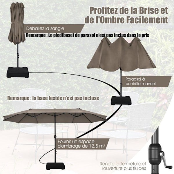 Dobbelt Haveparasol - COSTWAY - 470x280x245cm - Polyesterstof - Stålmanivel - Brun kastanj