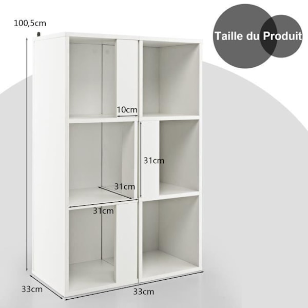COSTWAY sæt med 2 træreol i industriel stil 33 x 33 x 100,5 CM, med asymmetrisk hylde og 6 rum, hvid
