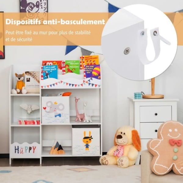 COSTWAY Barnförvaringsenhet för leksaker och böcker med 2 lådor i havstematyg för barnens sovrum