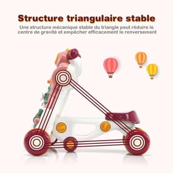 COSTWAY 3-i-1-køretøjsrullator og talelegetøjspanel til baby med lys og musik tidlige læringsaktiviteter, 6-36 måneder Pink Rosa