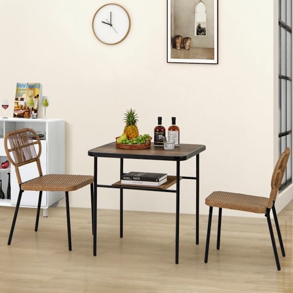COSTWAY Ensemble 3 PCS Havemøbel med 2 Stole i Rattan, Stabelbare Stole i Forskellige Størrelser, til Indendørs og Udendørs Brug Naturlig