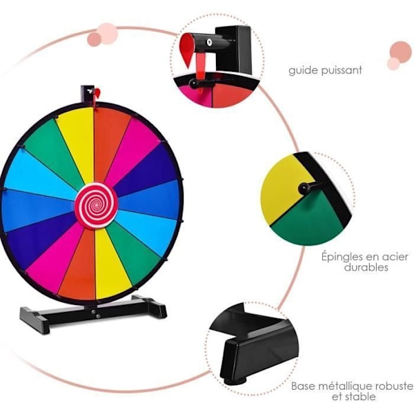 Wheel of Fortune D.46CM 14 pladser COSTWAY-præmie Wheel-Sletepen Viskelæder-Plastik Tips-til fødselsdagsfest lotterier, farverige Flerfärgad