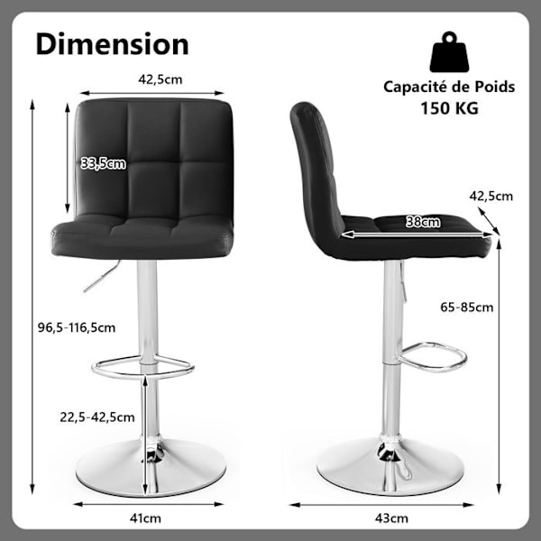 COSTWAY PU-nahkainen baarijakkara, säädettävä istuinkorkeus 65-85 cm, korotettu selkänoja, luistamaton metallijalusta, musta