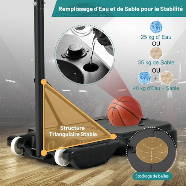 COSTWAY Basketball Bøjle på hjul - Justerbar Højde 90-210 CM - PE panelstolpe - Vandfyldt, Sand - 3 år + - Grøn