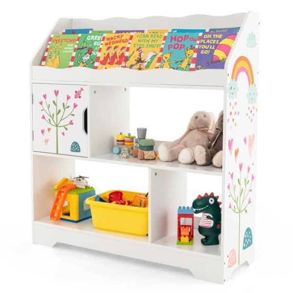 COSTWAY 3 i 1 leksaksförvaring för barn, 93 x 30 x 100 cm, bokhylla för lekrum, sovrum, vit