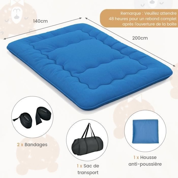 COSTWAY Japanese Futon Madrass 140x200CM - Avtagbar övermadrass, hopfällbar golvmadrass - Hemma, Husbil, Sovsal - Blå Blå