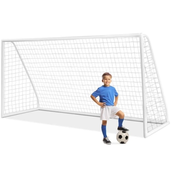 COSTWAY Fotbollsmål 365x120x182 cm-PVC-ram-Vattentät PE-nät-6 markinsatser-Montering på 15 minuter-Barn,Vuxna