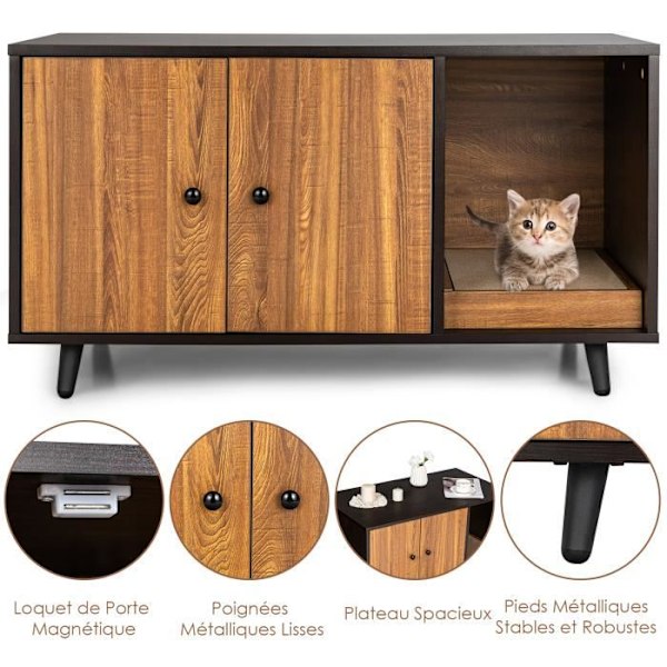 COSTWAY Cat House, kissan wc-kaappi pariovet ja raaputuslauta kissoille, 90 x 50 x 50 CM, ruskea Brun och Svart
