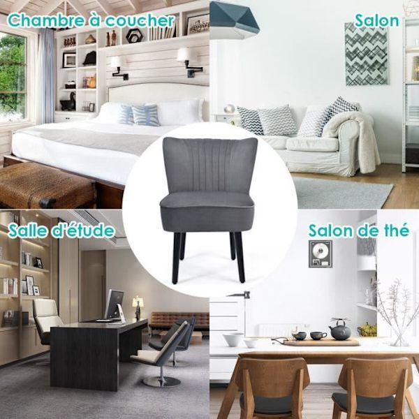 COSTWAY 2 Modern Velvet Relax Lounge Chair, stel af massivt træ, gråt blødt polstret sæde