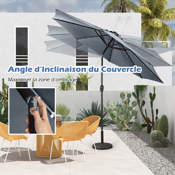 Parasol i Have Inclineret COSTWAY - 24 LED Lys - Dia.3x2,5M - Robust Metal Struktur - Anti-UV - Grå