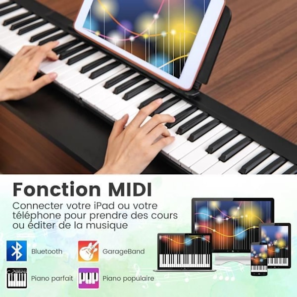 COSTWAY Käännettävä Digitaalinen Piano Näppäimistö 88 Kosketusherkkä Bluetooth MIDI Kaksoiskaiuttimet, Sustain-pedaali Aloittelijoille