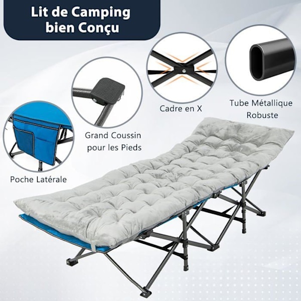 COSTWAY Velvet Camping Patja, 190 x 70 x 7 cm, 4 kiinnityshihnalla Sängyn kiinnitystasku, Matkavaellus, Harmaa