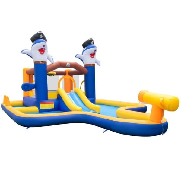 COSTWAY 7 i 1 Bouncy Castle-vattenrutschbana Park för barn, med pool och vattenkanon, boxningsspel, 578 x 408 x 250 cm