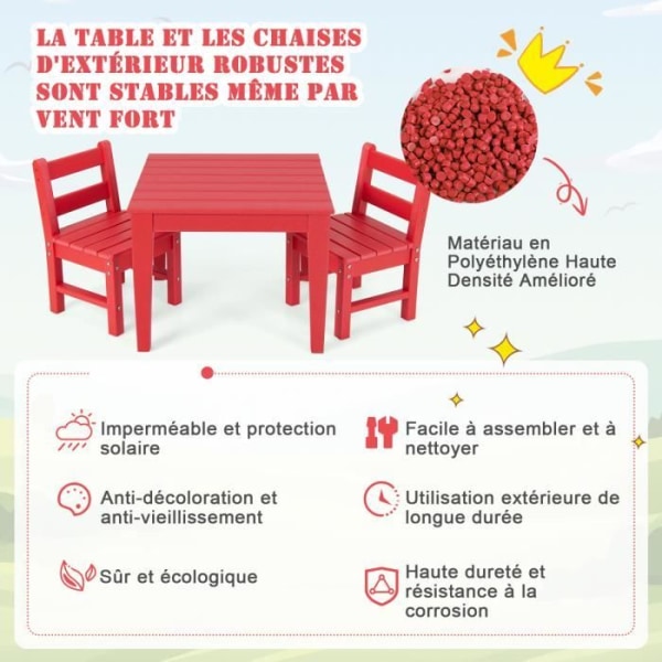 COSTWAY barnbord och stolset inomhus/utomhusbord för att äta, studera och leka rött