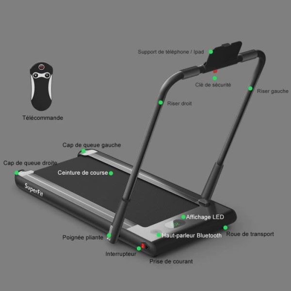 COSTWAY Foldbart Løbebånd APP Styret Motoriseret 12 Km/H LED-skærm Bluetooth-højttaler 0,75HK Motor Transporthjul Sort