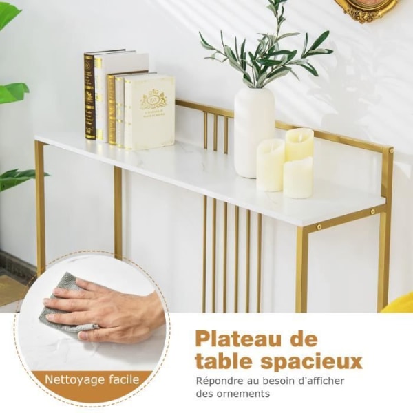 COSTWAY Marmor Print Console Bord - 120 x 32,5 x 88 CM - Guld Metalramme Moderne skandinavisk stil Gangmøbler Vit + guld