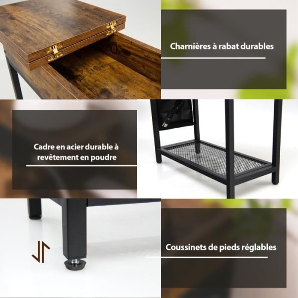 COSTWAY sidebord med stikkontakt, fliptop, stoflomme 60 x 30 x 58,5 cm Rustik brun og sort