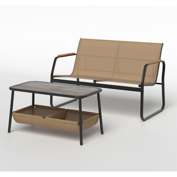 COSTWAY Have- og Stole Sæt til Have 2 Stykker, Sofa og Lav Bord til Udeareal med 2 Rum, Åndbart Stof Kaffe