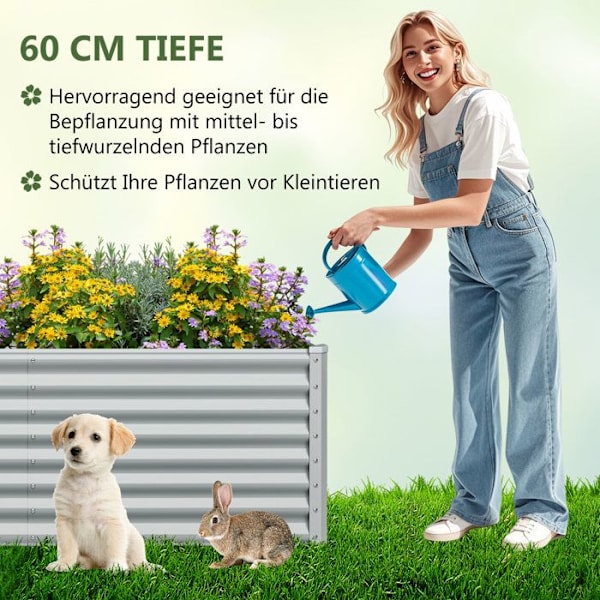COSTWAY Fyrkantig Odling 60 cm i Metall, Öppen Botten, Spraypläterad, Tjock Hörnskydd, för Grönsaker Blommor Örter, Grå Grå