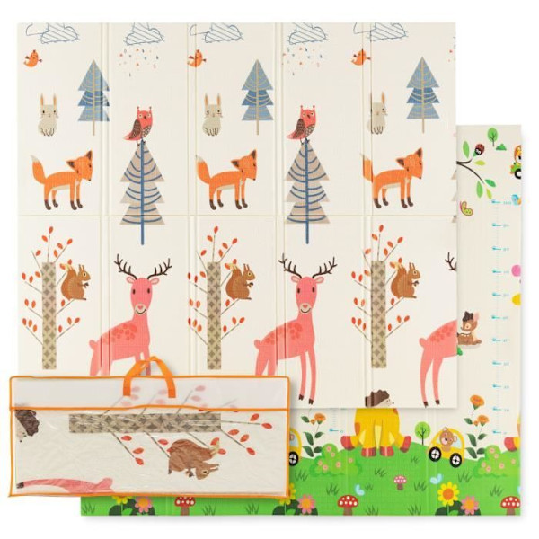 COSTWAY kokoontaittuva vauvan leikkimatto 200 x 180 cm - Kaksipuolinen käännettävä - Kantolaukku - Vedenpitävä XPE Vuori BPA vapaa - Deer