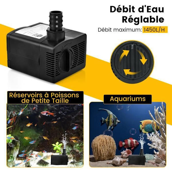 COSTWAY Mini nedsænket vandpumpe 1450L-H 30W-Lift 2,5m-3 dyser-Ultra Quiet-Anti Tørring-Akvarium, Dam, Springvand