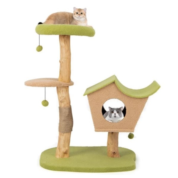 COSTWAY Cat Tree 110CM Cat Play Tower - Condo, Hängande pompom, avtagbar kudde, skrapstolpe, päronträpelare