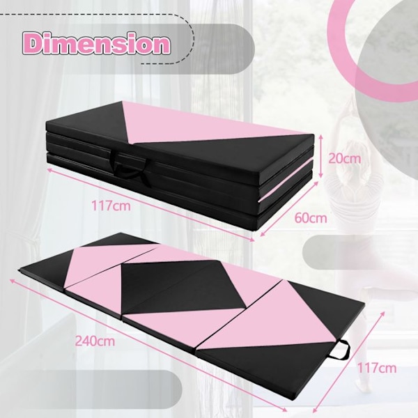 COSTWAY Kuntosali Matto taitettava 240 x 117 x 5 cm 4 Kertaa Irrotettava PU-nahkakuori tarrakiinnityksillä Vaaleanpunainen