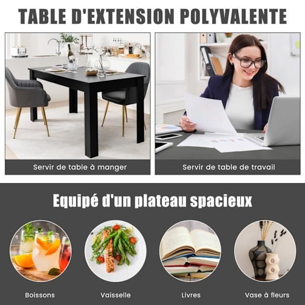 COSTWAY mattsvart matbord - L 160 x D 80 x H 77 cm - Modernt, 6 - 8 personer Svart