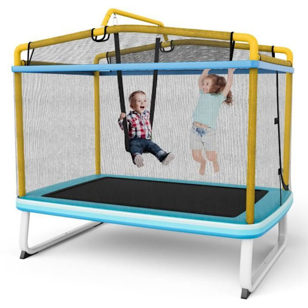 COSTWAY studsmatta för barn rektangulär 190 x 124 cm 3 i 1 med gunga, horisontell stång, kapslingsnät 100 kg Gul Gul