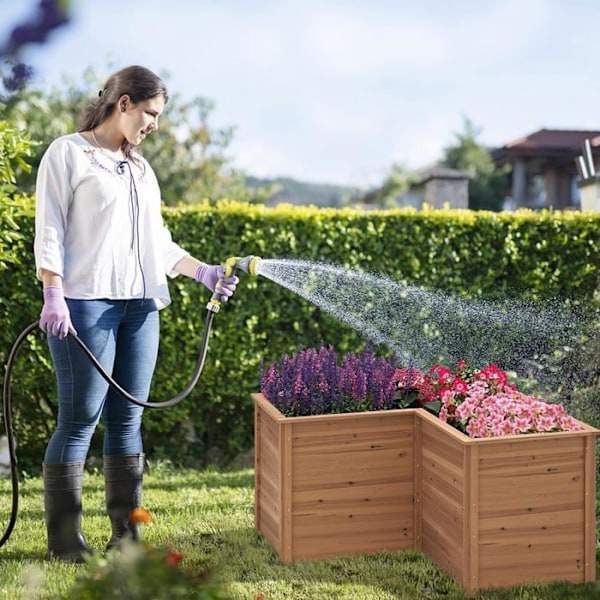 COSTWAY Fyrkantet Hævnet Havebed i Træ H62 cm, Åben L-Bund, til Unge Planter, Blomster, Urter, Grøntsager og Frugter, Brun kastanj