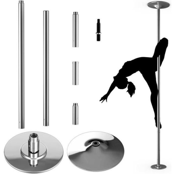 COSTWAY Professionell statisk/roterande stavdansstång Justerbar höjd 2,23-2,74M Diameter 45MM Krom Sport Fitness