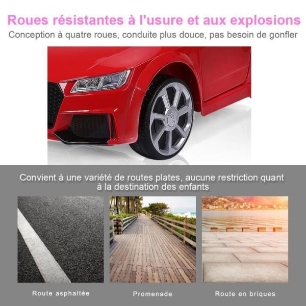 Audi TTRS 12V Elbil til børn Max. 5 km/t, 2 motorer, 2 døre - 2,4G fjernbetjening, MP3, røde LED-lys Röd