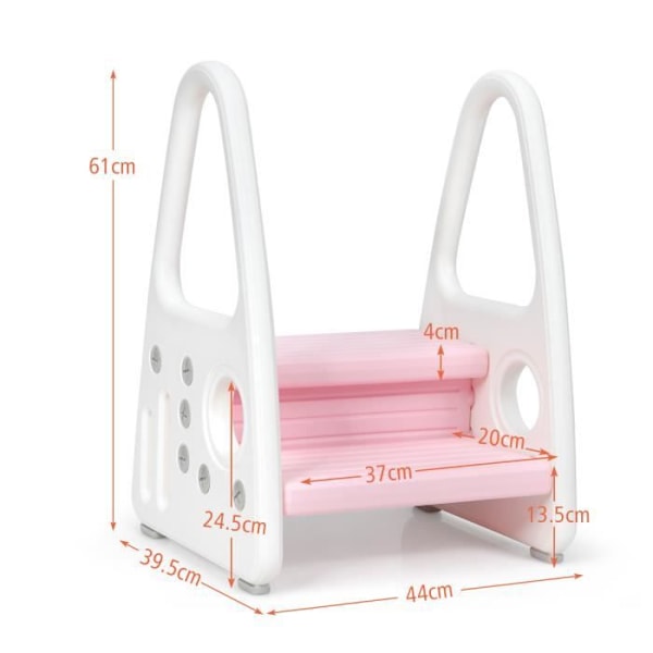 COSTWAY Steppall för barn 2 Anti-Slip-steg-för potträning-Säkerhet Armstöd-Triangulär struktur-Rosa rosa