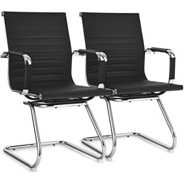 Moderne PU Læder Kontorstole - COSTWAY - Sæt af 2 - Ergonomisk Ryg - Robust Z-basis - Sort Svart