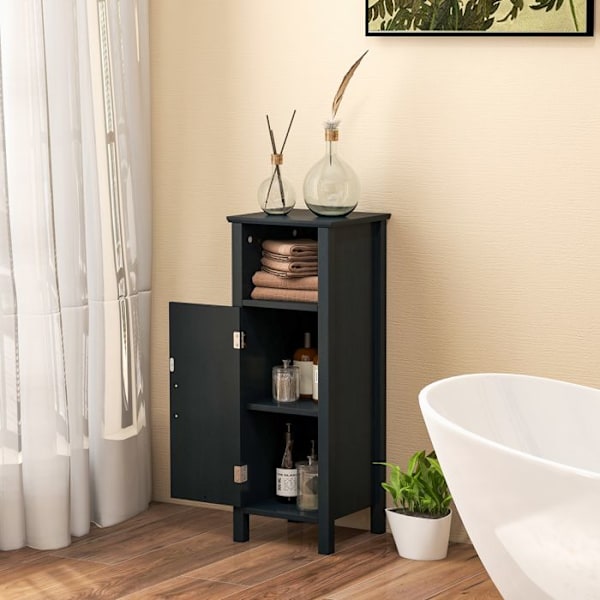 COSTWAY Badeværelsesskab med Justerbar Hylde og Dør, Opbevaringsorganisator til Toilet 30 x 30 x 80 CM Sort
