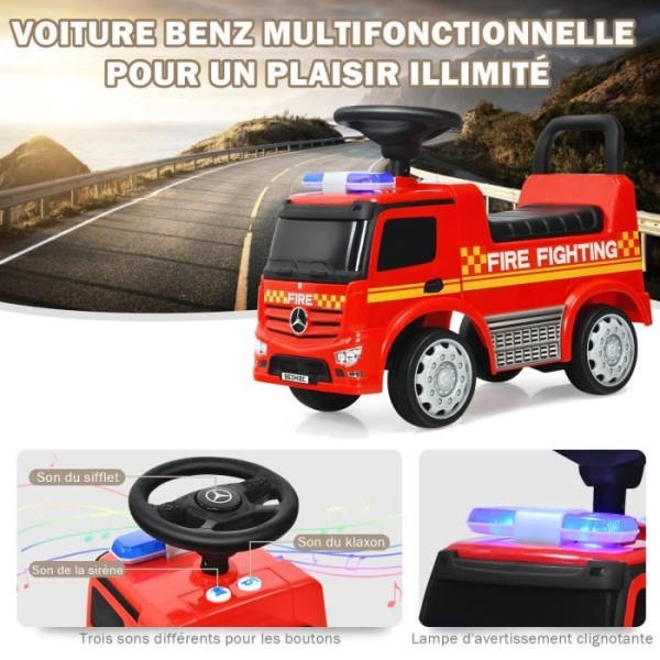 COSTWAY Ride-on för barn 12-36 månader brandbil med förvaringsutrymme - Ljud och ljus - Röd