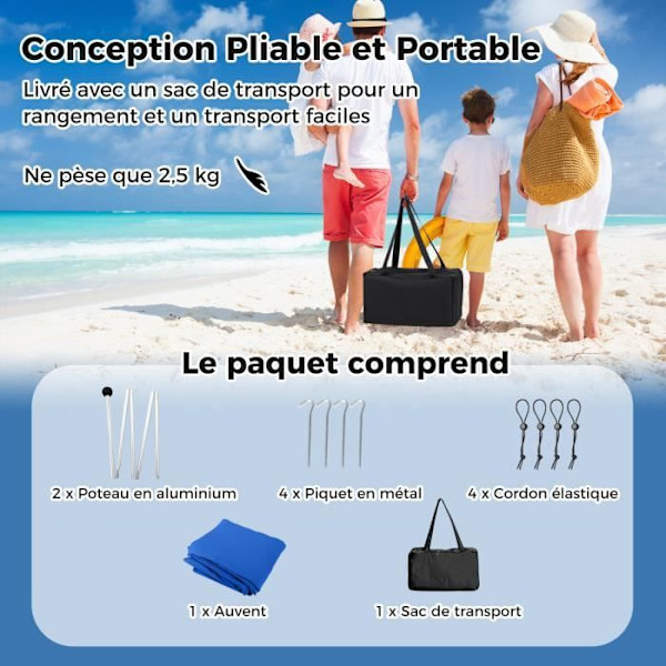 COSTWAY strandtält 4 personer 2,3 x 2M-Anti UV UPF50+-Bärbar bärväska-4 sandsäckar-Markstakar-2 stolpar-Blå