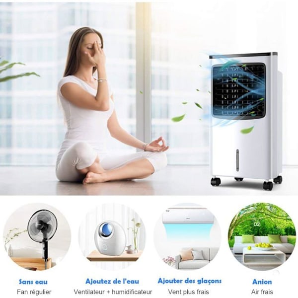 COSTWAY 8L 75W mobilt klimaanlæg-luftkøler fjernbetjening-7,5H Timer-LED Display-70° Oscillation-38 x 28,5 x 74cm Vit