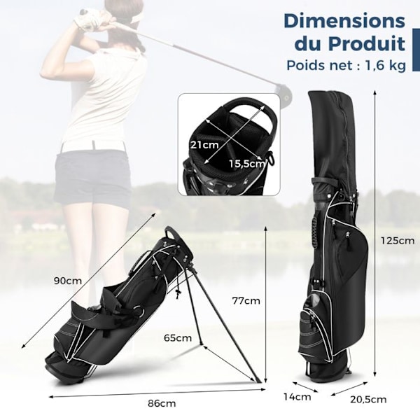 COSTWAY Portable Tripod Golf Bag - 4-vägsfack - 4 fickor med dragkedja - Kylväska - Dubbel axelrem - Regnskydd - Svart
