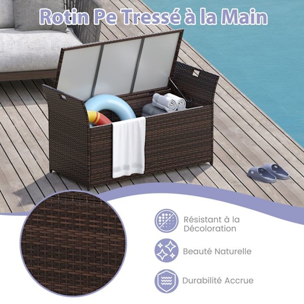 COSTWAY 260L Rattan PE Værdikasse med Pude & Låg 125 x 56 x 71 cm Tilbyder Plads til Op til 2 Personer