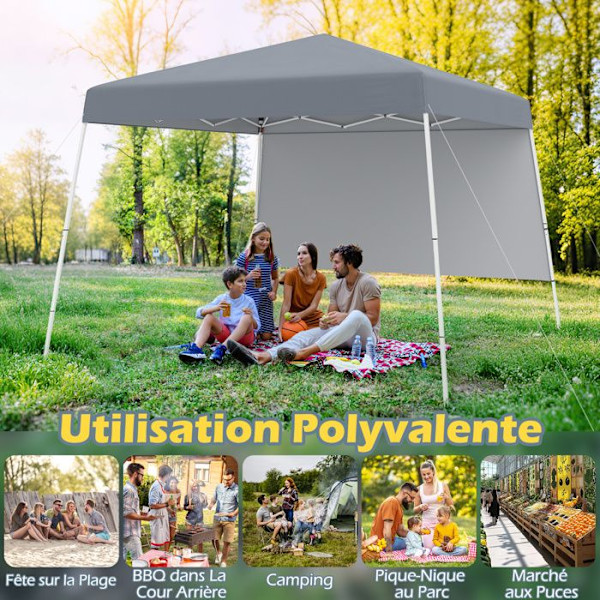 COSTWAY Pop-Up Fälltält 3 x 3 M med 1 Sidovägg - Solskydd UPF50+ - Bärbar Ryggsäck för Camping, Grå