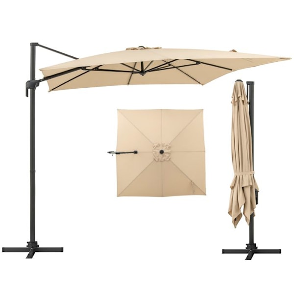 Parasol Deporté Fyrkantet 3M - COSTWAY - Krydsbase - 360° Rotation - Nem Justering af Læning til Have, Terrase Beige