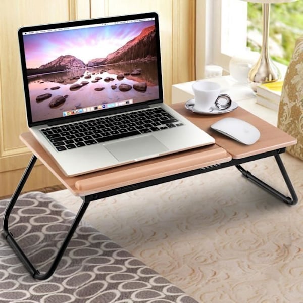 COSTWAY Sammenklappelig Seng Tabel, til Bærbar Computer Justerbar Vinkel i 4 Positioner i Træ til Læsning, Arbejde, 55x32x23CM