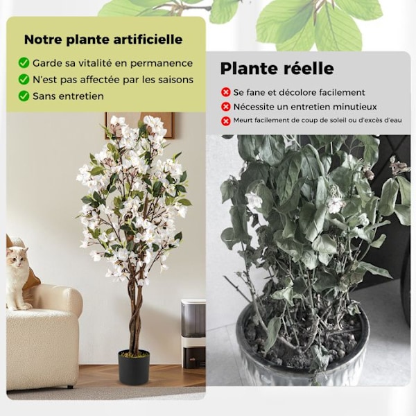120 cm Keinotekoinen Bougainvillea - COSTWAY - Kukka-synteettinen kasvi puutarhassa, valkoisia kukkia täydessä kukassa