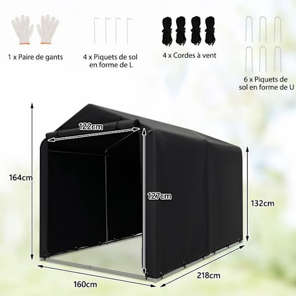 COSTWAY Utomhusförvaringsbod 160 x 218 x 164 cm - Galvaniserat stål - Roll Up Ytterdörr - PE-överdrag - Tält Garage Motorcyklar