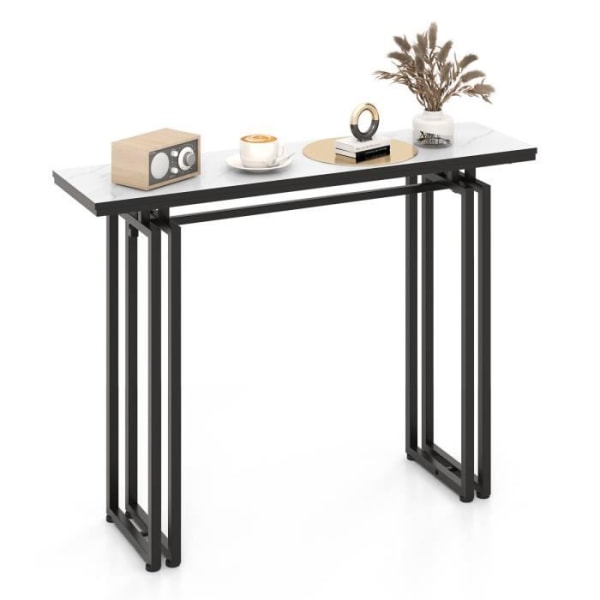 COSTWAY-konsolipöytä, marmoriefekti - 110 x 30 x 81 CM, skandinaaviset eteisen kalusteet, musta metallikehys Vit och svart