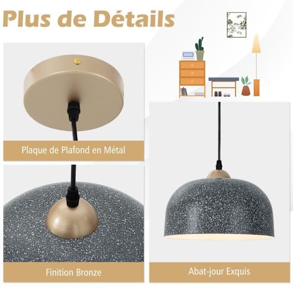 COSTWAY modern taklampa i grå texturerad konststen justerbar kabel E27 lampfot för kök, entré, sovrum