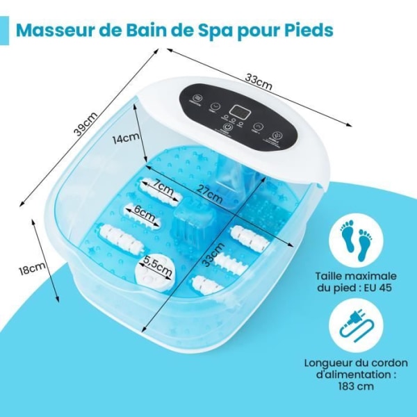 COSTWAY fotbad med automatisk massage, snabb uppvärmning 35°C till 46°C, bubbelvibrationer, 1H timerfunktion, blå