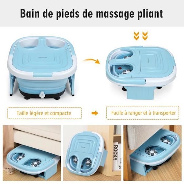 COSTWAY Fällbart Thalasso Balneoterapi fotbad med fjärrkontroll 10-60min Timer 36-48℃ med bubbelmassage, vibration