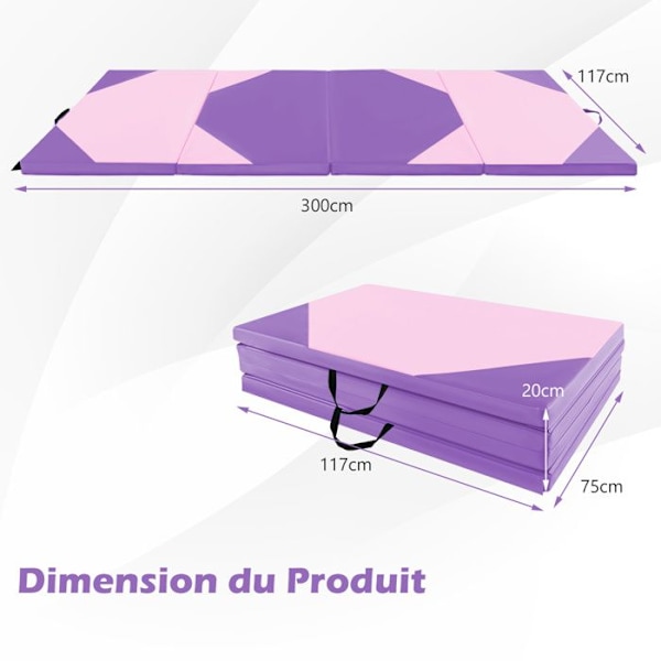 COSTWAY Käännettävä Gymnastikamatto - 300 x 117 x 5 cm - 4 kerrosta vaahtoa ja PU - käsikahvoilla - tarrakiinnitys - Violetti